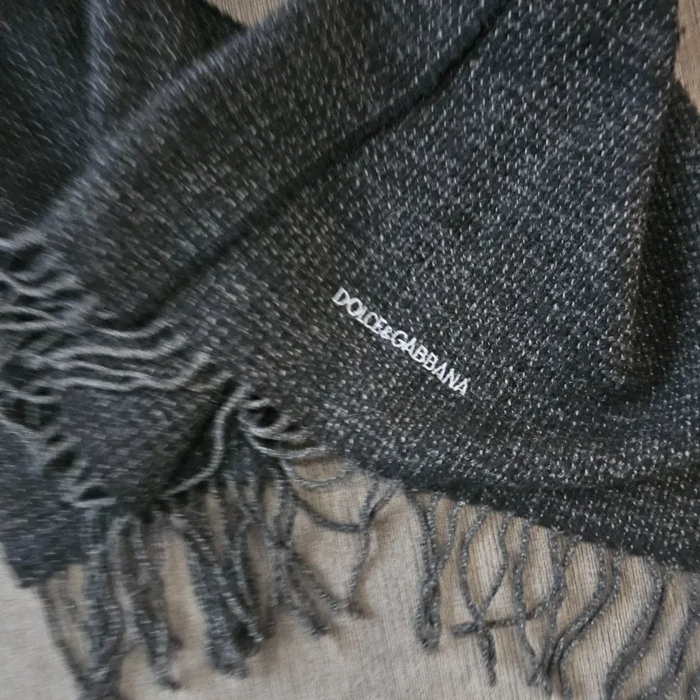 Dolce & Gabbana Women's Dark Gray Chunky Wool and Angora Knit Fringed Scarf - Picture 3 of 8